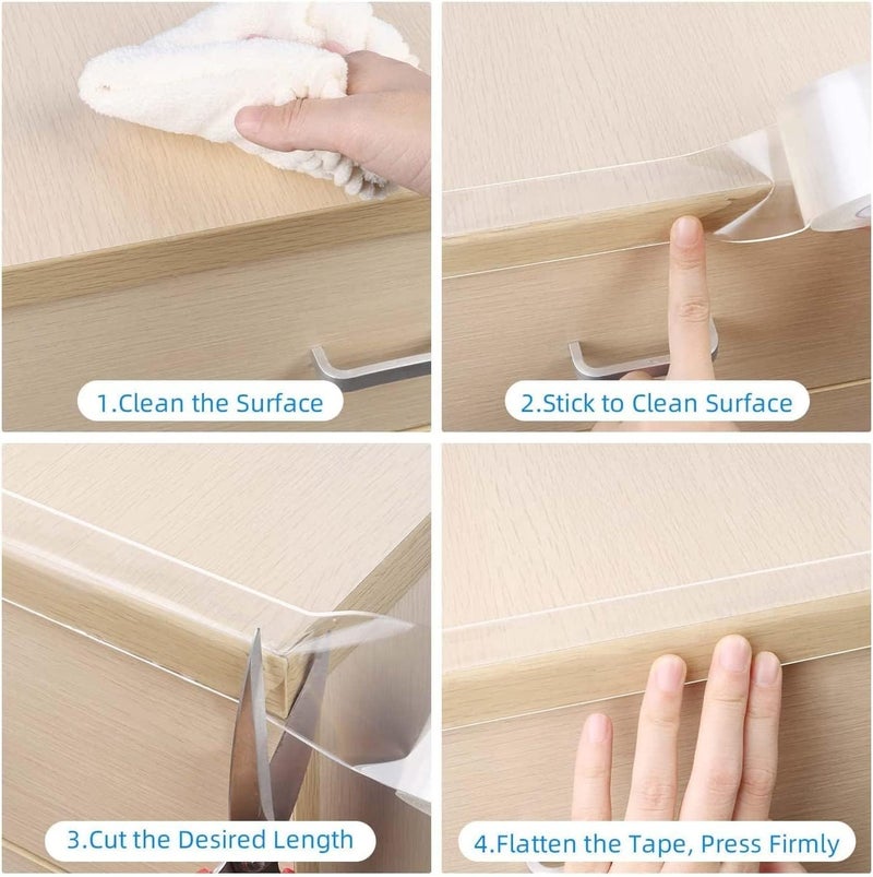 MILEQEE 3Pack Clear Edge Protector Strip,1.18in x 16.4FT(49.2FT Total),Sharp Edge Wrap Cover Tape,Self Adhesive Protective Bumper Guards for Cabinet Door Desk Table Furniture,Kitchen Countertop,Waterproof - Image 5